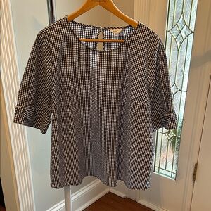 Crown & Ivy Navy and White Gingham Blouse Size XXL bow detail on sleeves